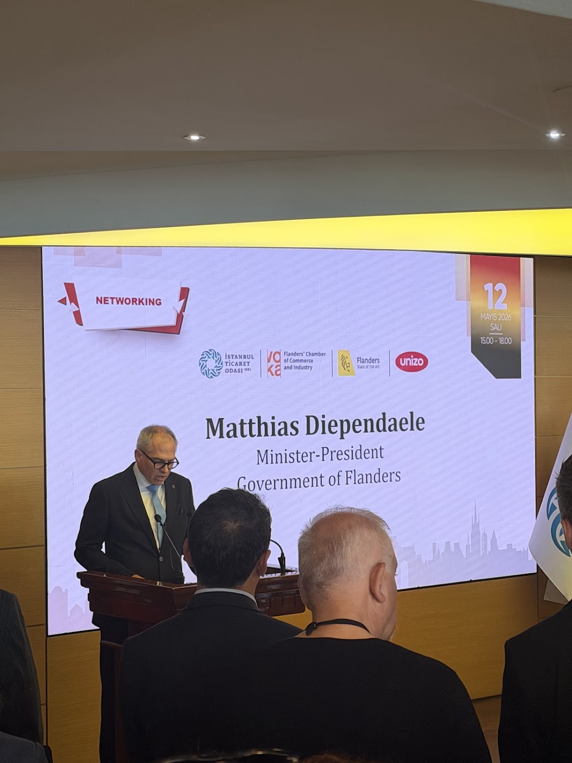 Matthias Diependaele, Minister-President of the Government of Flanders, speaking during the opening programme
